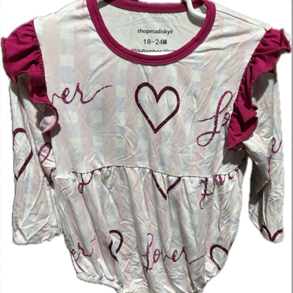 BAMBOO Pink and White Heart Long Sleeve Tee